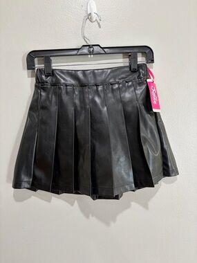 Justice Black Pleated Faux Leather Mini Skirt